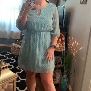 Baby blue, polka dot dress!